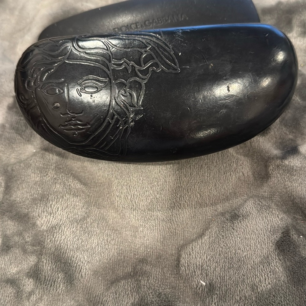 Versace large black leather sunglass case with card